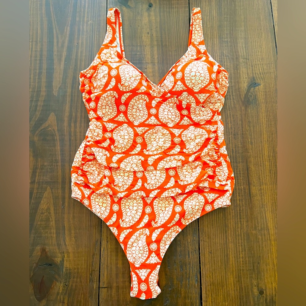 Boden Women’s One Piece Swimsuit - Orange and White - Sz 10R
